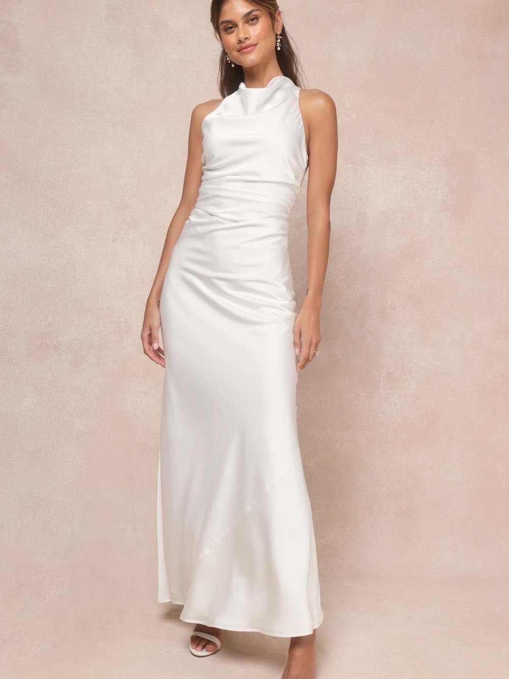 Lulus Effortlessly Sensational White Satin Backless Maxi Dress Size XL